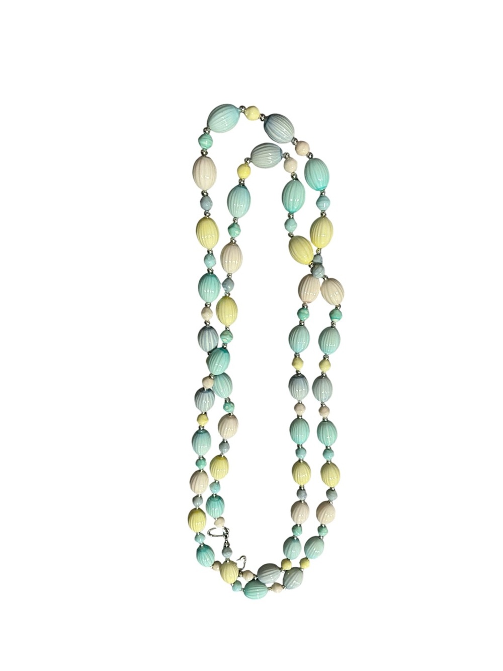Beaded Pastel Oval Necklace - Mint, Yellow & Cream
